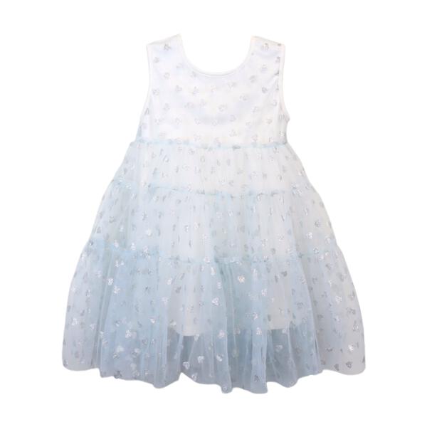 Blue Glitter Heart Mesh Layer Dress - doe a dear