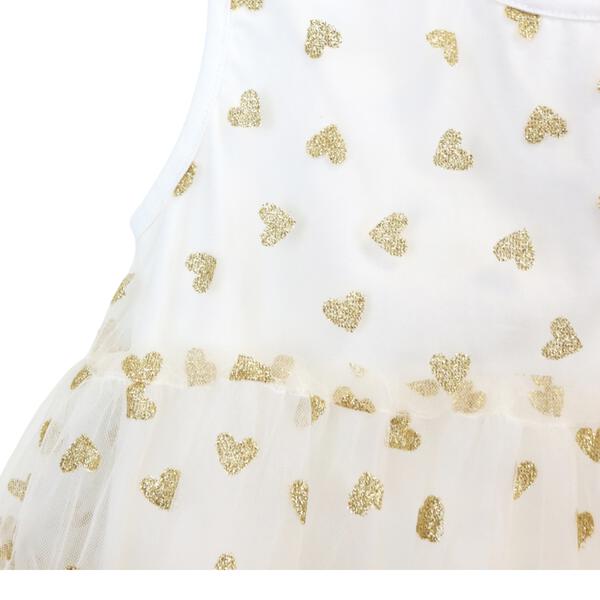 Gold Glitter Heart Mesh Layer White Dress - doe a dear