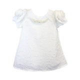 White 3D Cuff Floral Brocade Dress w/ Jewels