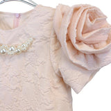 Pink 3D Cuff Floral Brocade Dress w/ Jewels