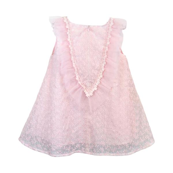 Pink Floral Embroidery Bib Dress