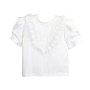 White Lace Trim Puff Sleeve Tee