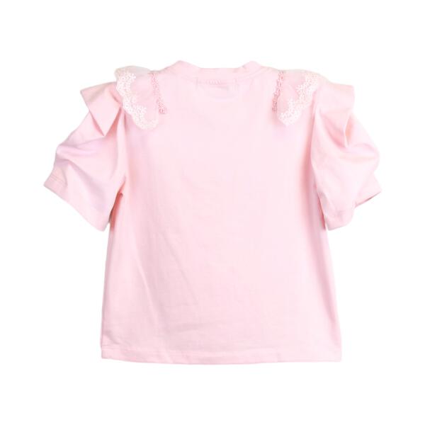 Pink Lace Trim Puff Sleeve Tee