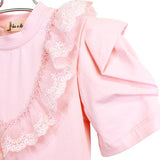 Pink Lace Trim Puff Sleeve Tee