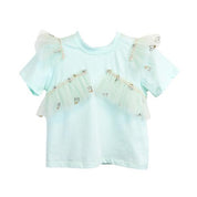 Green Hearts Mesh Trim Tee - doe a dear