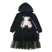 Teddy Patch Hooded Dress - Black - doe a dear