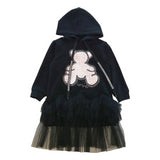 Teddy Patch Hooded Dress - Black