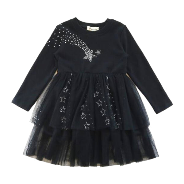 Star Rhinestone Dress - Black