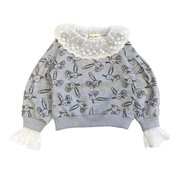Grey Bunny Lace Trim Sweatshirt
