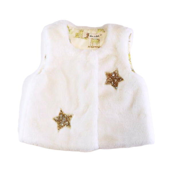 Sequin Star Fur Vest - White - doe a dear