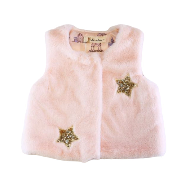 Sequin Star Fur Vest - Pink