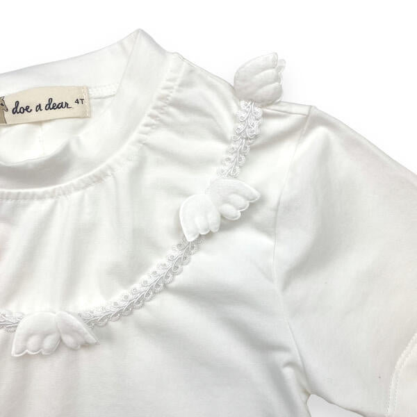 White 3D Angel Wings Trim Tee - doe a dear