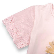 Rhinstone Floral Lace Sleeves Pink Tee - doe a dear