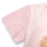 Rhinstone Floral Lace Sleeves Pink Tee