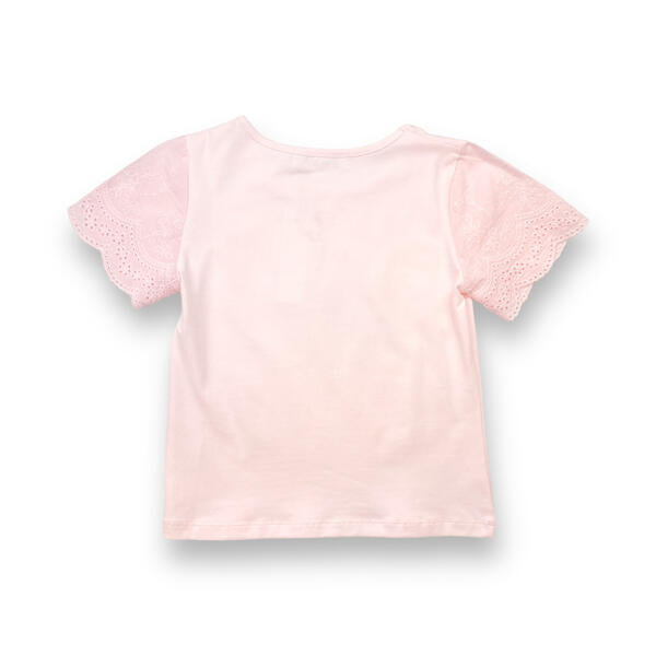 Rhinstone Floral Lace Sleeves Pink Tee - doe a dear