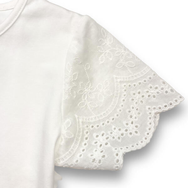 Rhinstone Floral Lace Sleeves White Tee