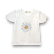 Rhinstone Floral Lace Sleeves White Tee - doe a dear