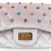 Pink Colorful Studs Velvet Quilted Purse - doe a dear