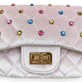 Pink Colorful Studs Velvet Quilted Purse
