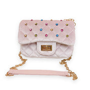 Pink Colorful Studs Velvet Quilted Purse - doe a dear