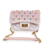Pink Colorful Studs Velvet Quilted Purse