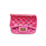 Fuchsia Colorful Studs Velvet Quilted Purse