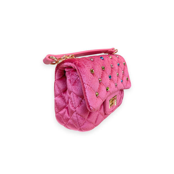 Fuchsia Colorful Studs Velvet Quilted Purse - doe a dear