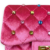 Fuchsia Colorful Studs Velvet Quilted Purse