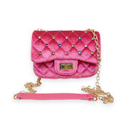 Fuchsia Colorful Studs Velvet Quilted Purse - doe a dear