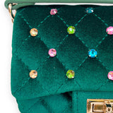 Green Colorful Studs Velvet Quilted Purse
