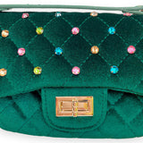 Green Colorful Studs Velvet Quilted Purse