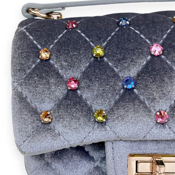 Grey Colorful Studs Velvet Quilted Purse - doe a dear