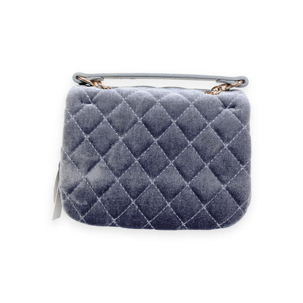 Grey Colorful Studs Velvet Quilted Purse