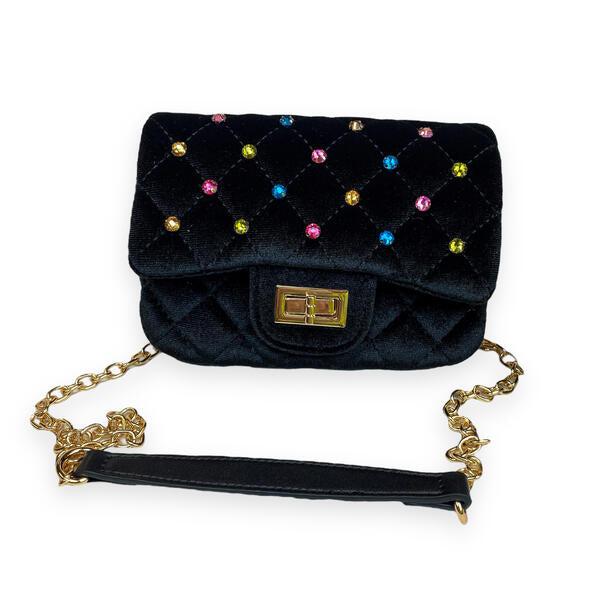 Colorful Studs Velvet Quilted Purse Black - doe a dear