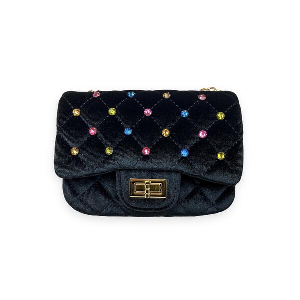 Colorful Studs Velvet Quilted Purse Black