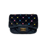 Colorful Studs Velvet Quilted Purse Black