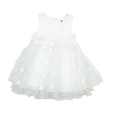 Floral Bodice Polka Dots Tulle Dress - White