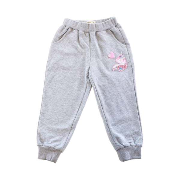 Sequin Unicorn Patch Pants - Grey - doe a dear