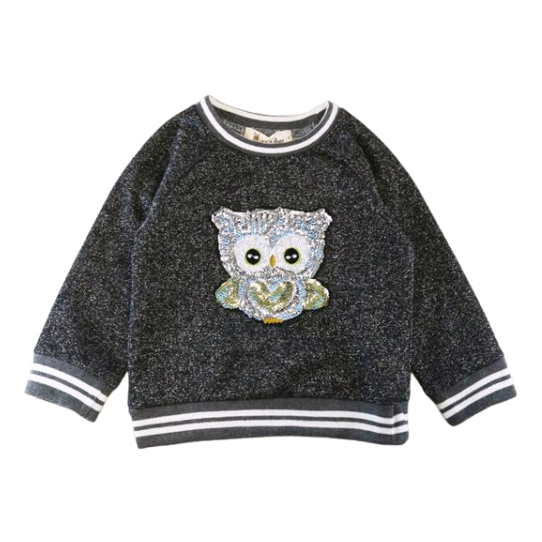 Sequin Owl Lurex Sweatshirt - Grey - doe a dear