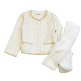 Tweed Jacket + Fur Scarf Set