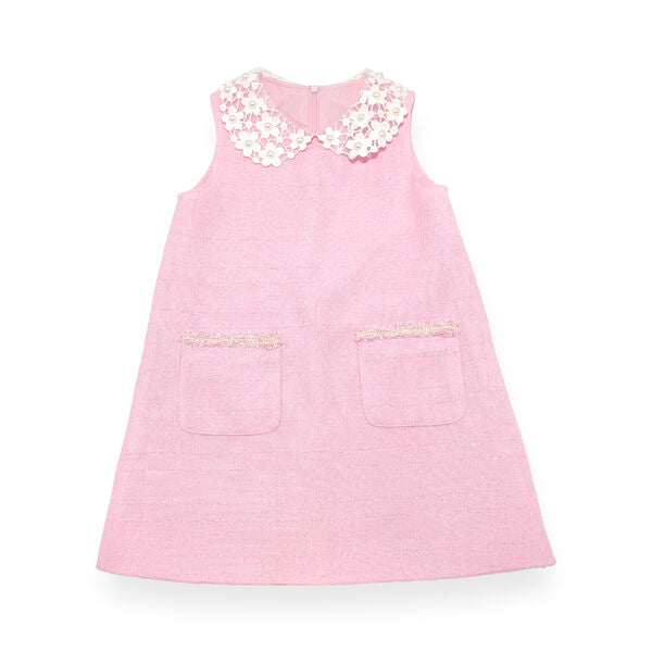 Daisy Collar Sleeveless Tweed Dress -pink