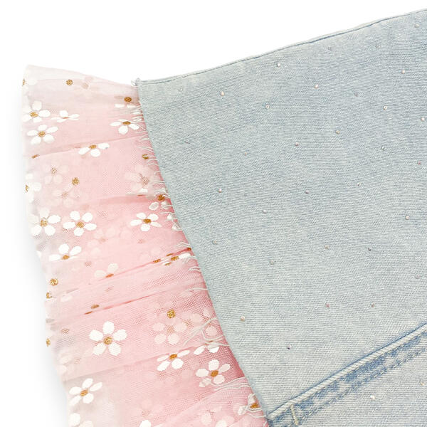 Pink Daisy Mesh Trim Denim Skirt - doe a dear