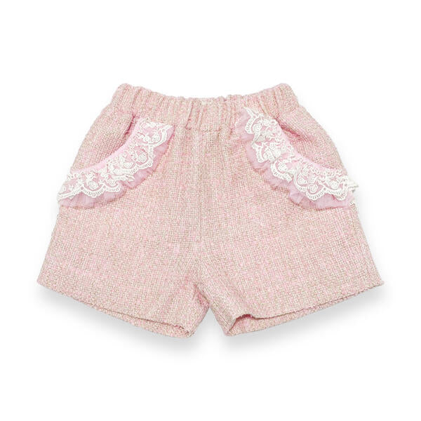 【MOILLY】Ribbon Tweed Bermuda Pants Organza Trim Tweed Shorts - Pink – doe a dear