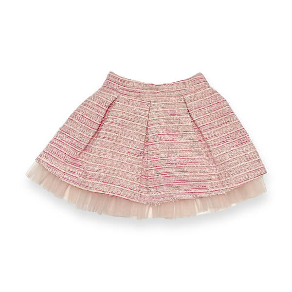 Organza Trim Tweed Skirt -pink