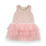 Sleeveless Tweed Tulle Dress - Pink