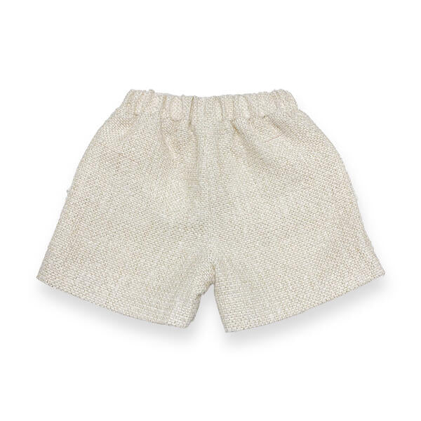 Organza Trim Tweed Shorts - Beige