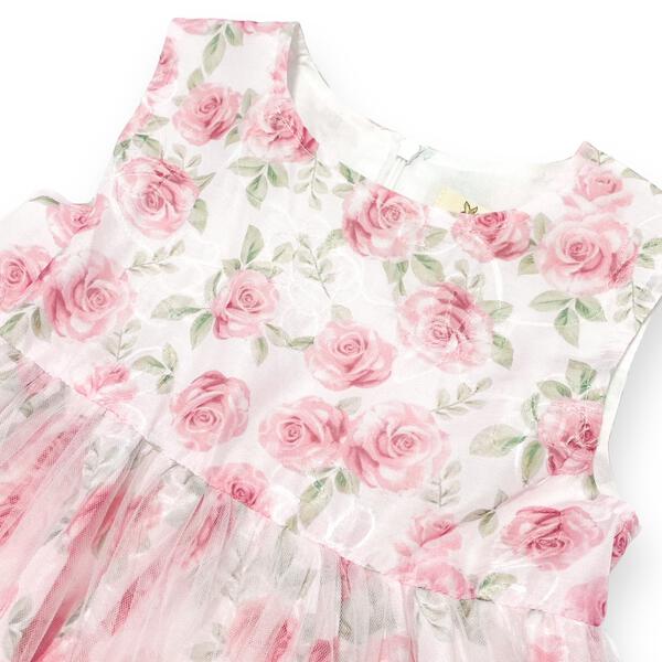 Mesh Layer Rose Dress - pink