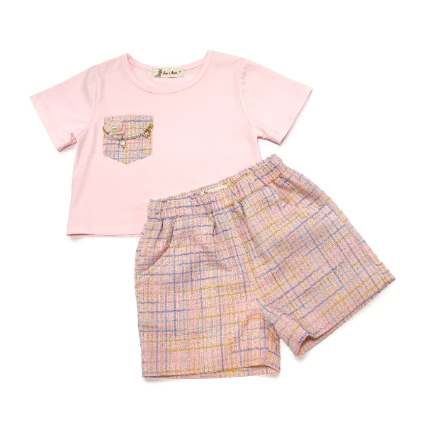 Plaid Tweed Shorts - Pink