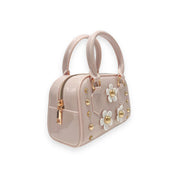 Floral Shiny Jelly Barrel Purse - Ivory/Apricot