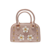 Floral Shiny Jelly Barrel Purse - Ivory/Apricot